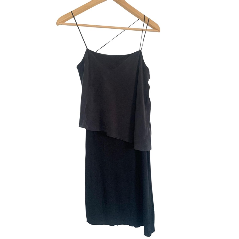 AllSaints Camisole Dress Womens 4 Black Silk Layered Slip Asymmetric 90s Mini